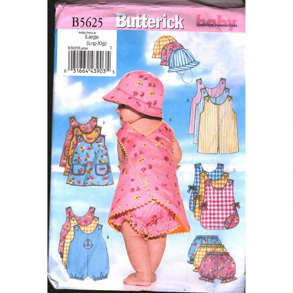 Butterick B5625 Baby Sewing Pattern Sun Hat Romper Top Bloomers Size Lrg-Xlg FF